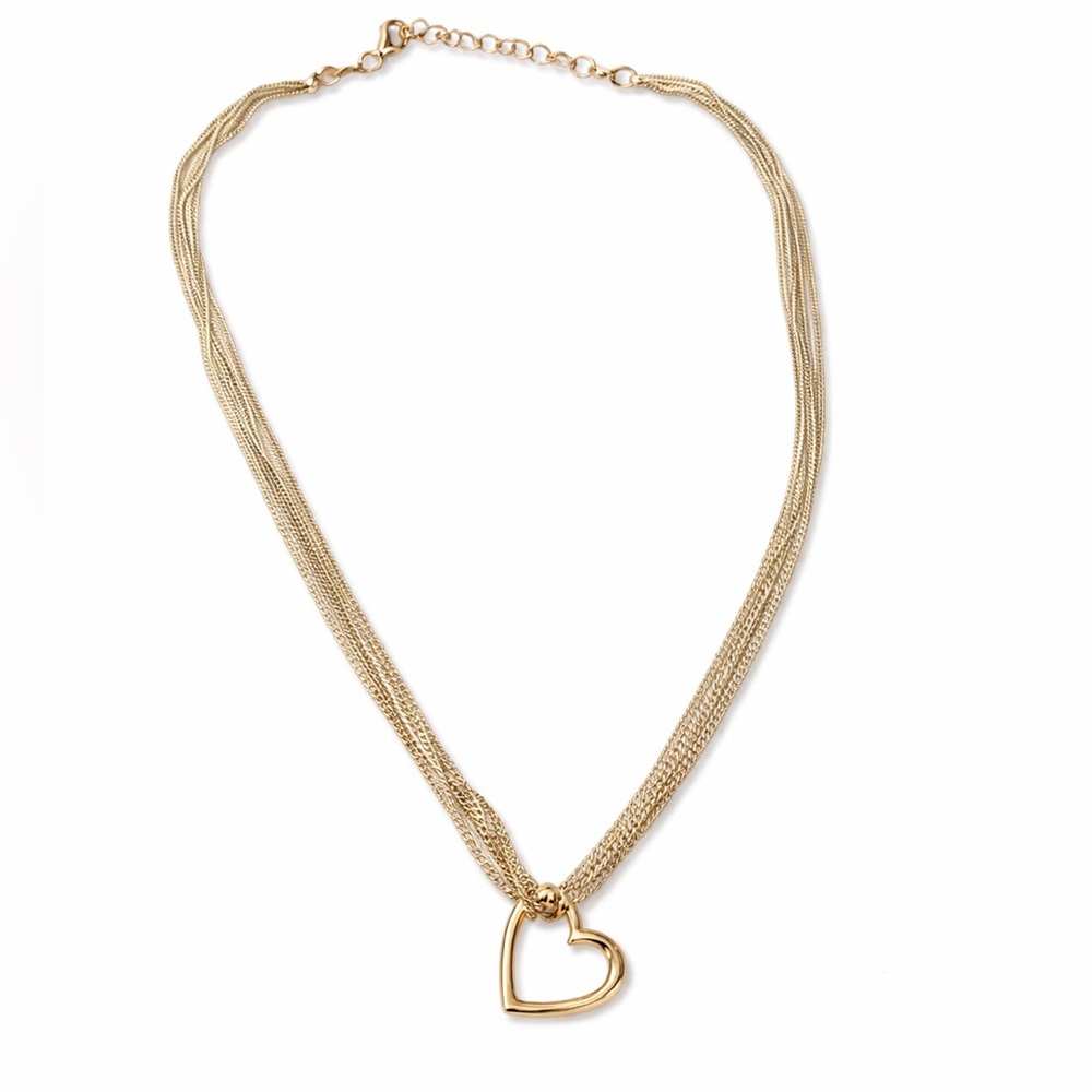 Sterling Silver Multi-chain W/ Rose gold Open Heart Pendant 18” necklace